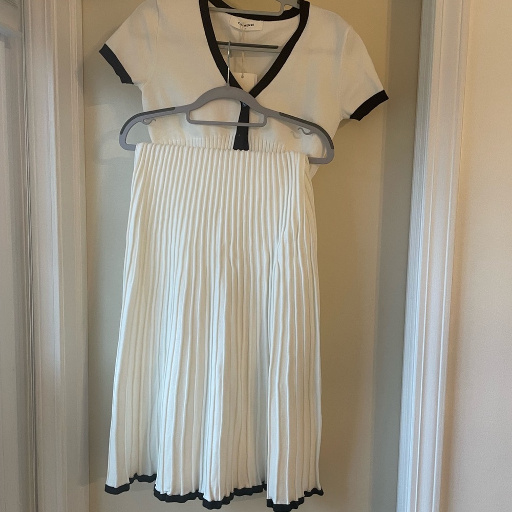 White Pleated Sweater Top and Skirt
